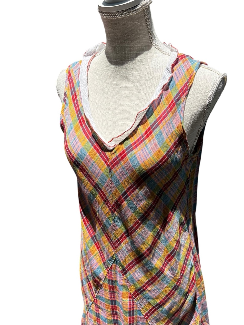 🌻Vintage Neesh by D.A.R. Madras Plaid Midi Dress A Line VNeck Sleeveless Size S - Picture 3 of 10